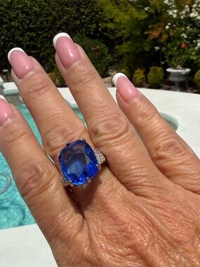 2 Statement Rings Blue Cocktail & Opal Look Boho Size 9
